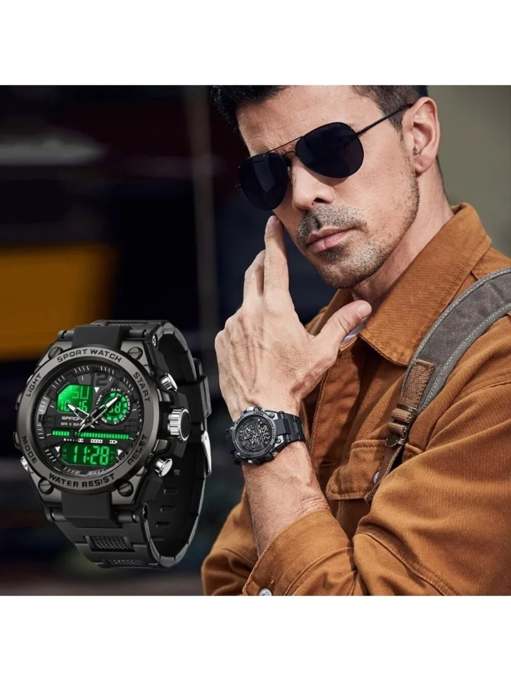 Men All Black Analog Quartz Sports Outdoor Waterproof Military LED Digital Watch